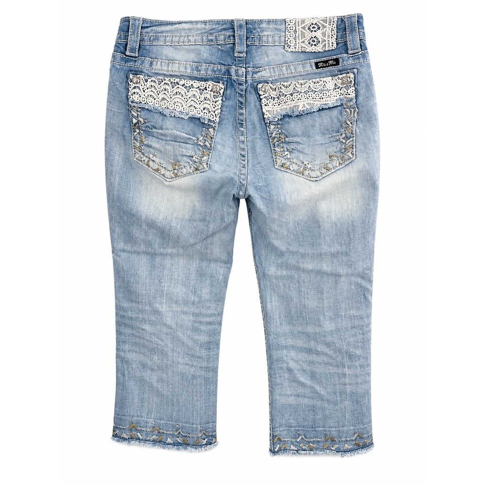 Miss Me Women's 31 Mid Rise Capri Jeans Lace Embroidered Distressed Y2K
